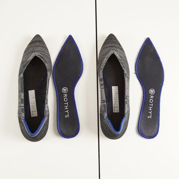Rothys The Point Heather Granite Black White Grey Striped Washable Knit Flats 10 - Picture 1 of 10